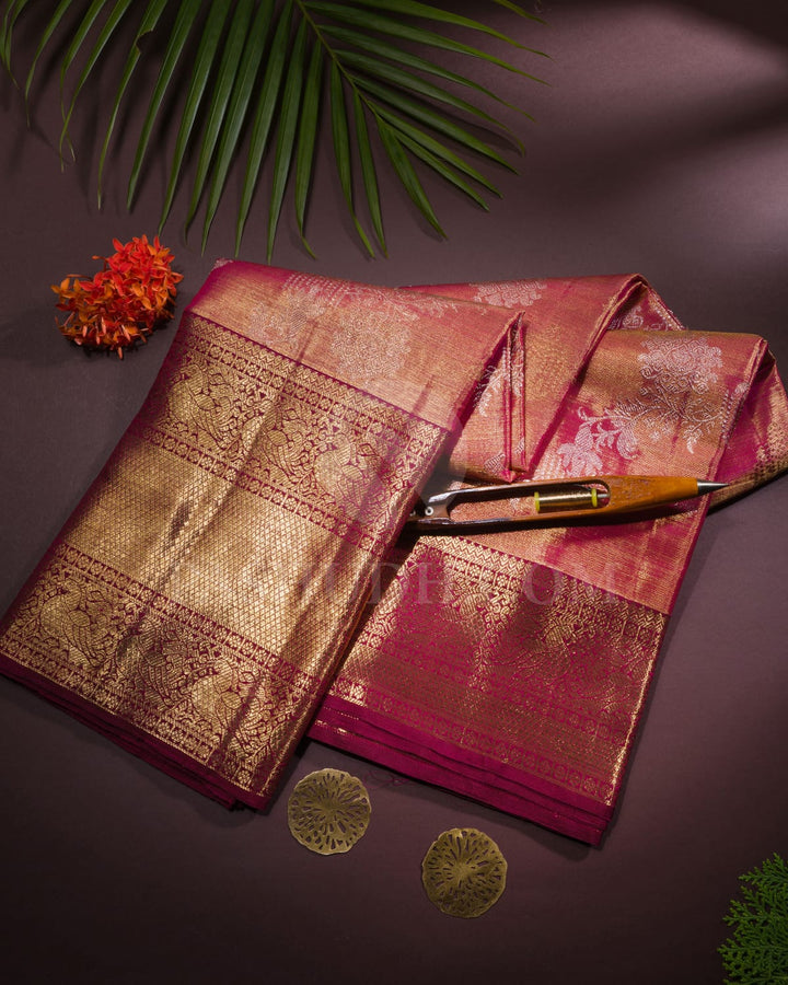 Pink And Aubergine Tissue Kanjivaram Silk Saree - BKB16