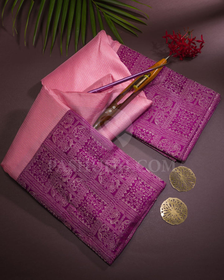 Baby Pink And Violet Kanjivaram Silk Saree - S1271(A)