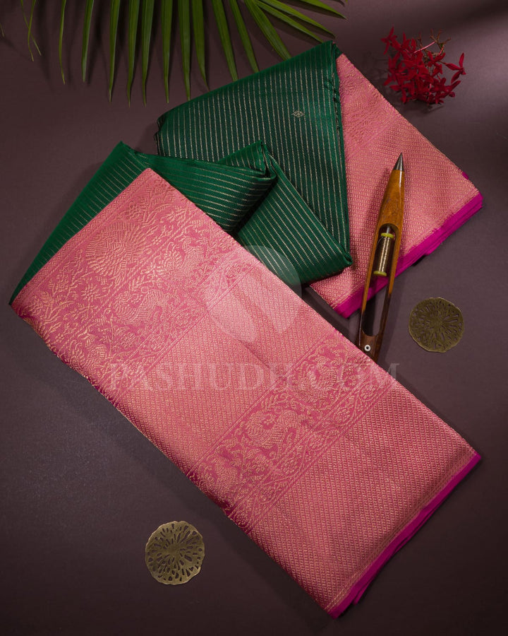 Dark Green And Pink Kanjivaram Silk Saree - S1106(B)
