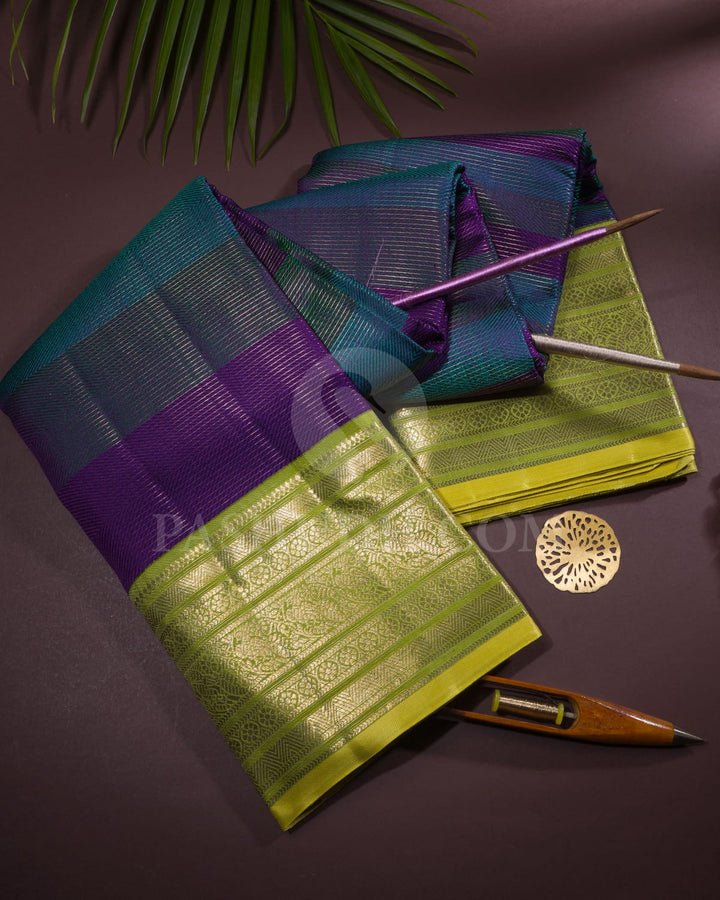Light Blue, Purple And Pear Green Kanjivaram Silk Saree - S1360(A)