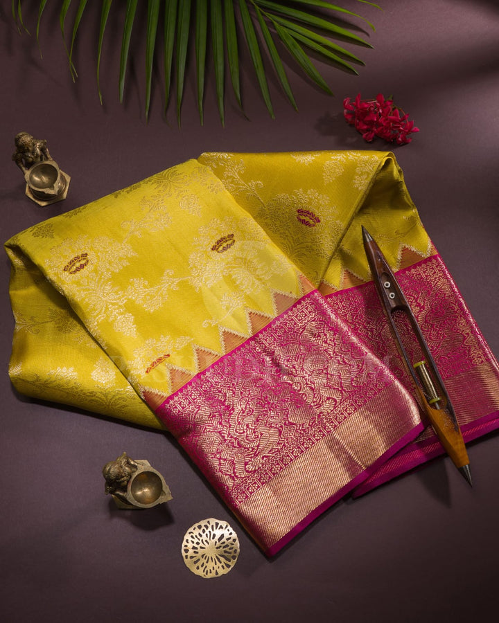 Lime Yellow And Magenta Kanjivaram Silk Saree - S1242(B)