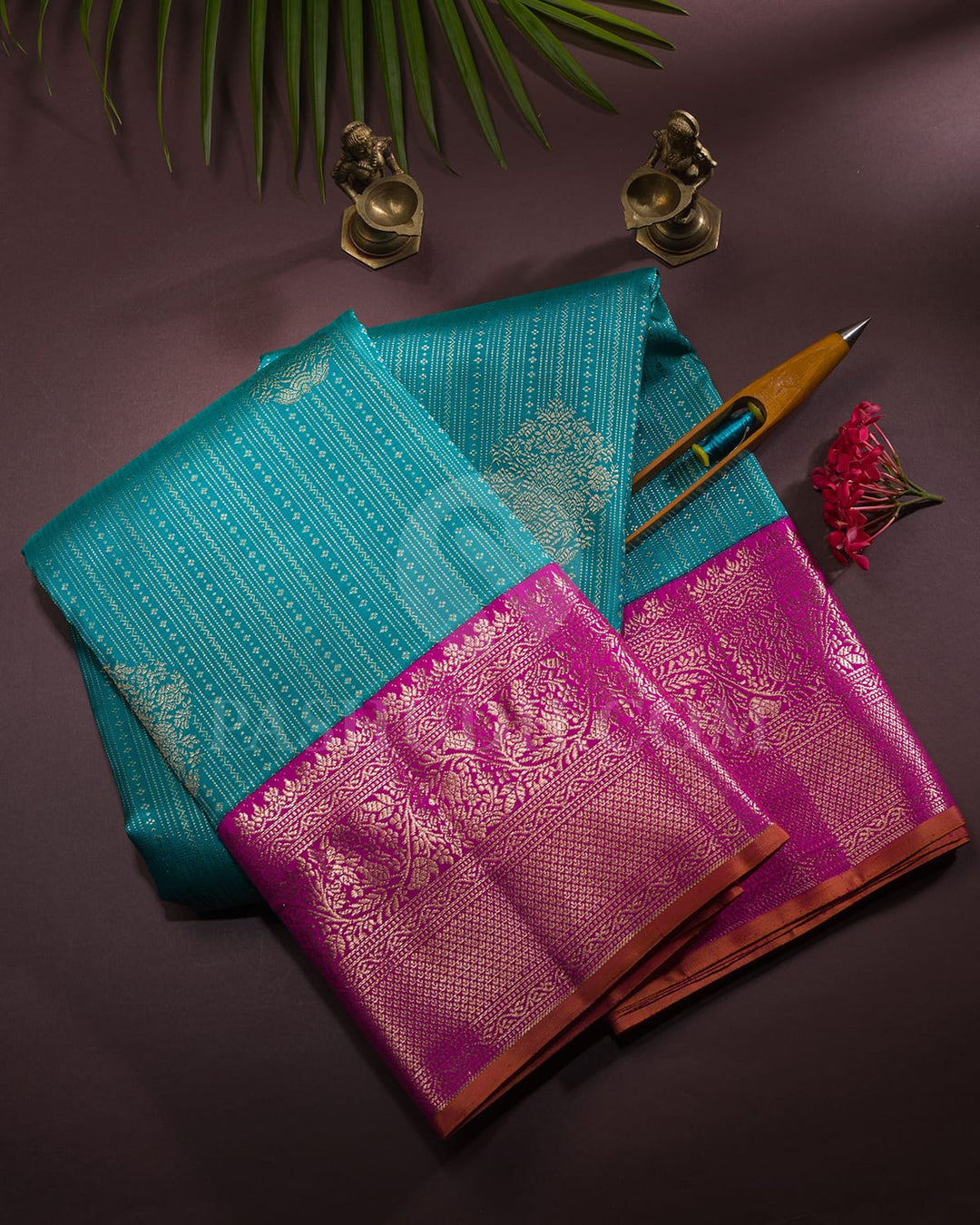 Anandha Blue And Rani Pink Kanjivaram Silk Saree - S1159(B)