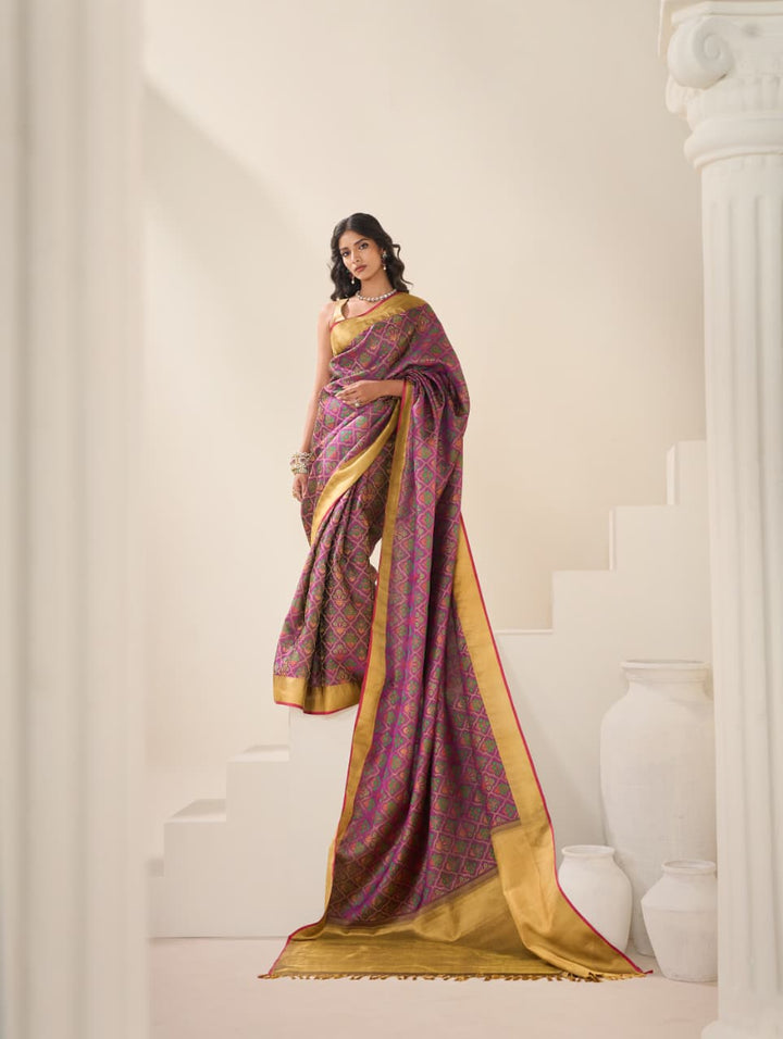Violet And Mehendi Green Kanjivaram Silk Saree-DJ366(B)