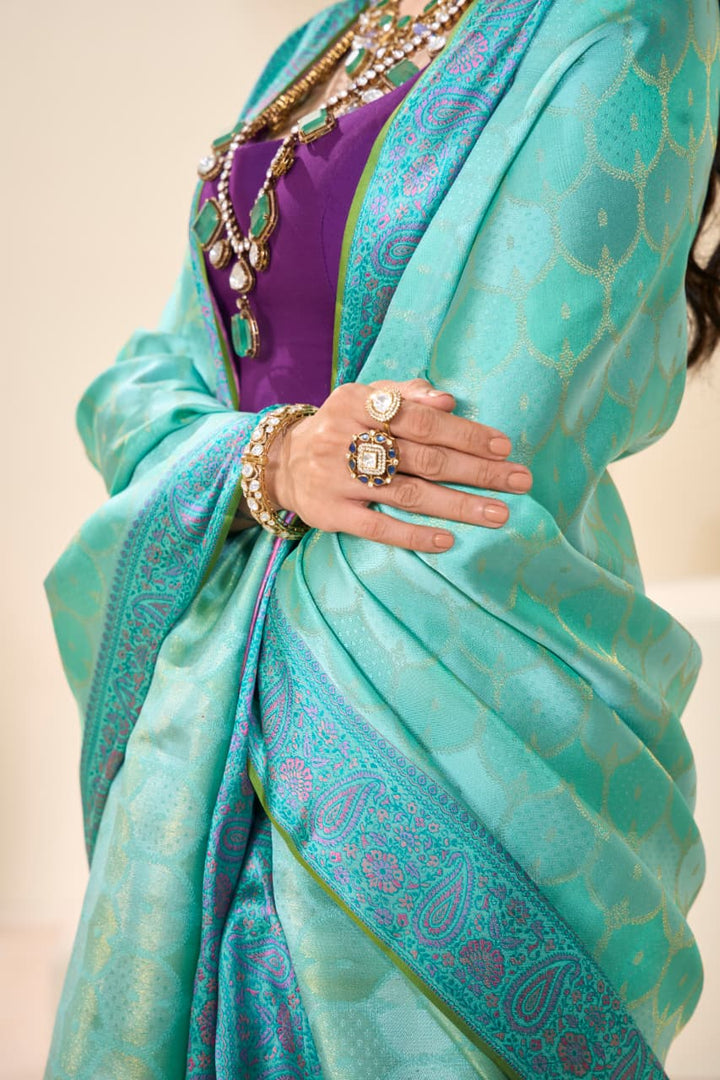 Aqua Blue Kanjivaram Silk Saree-DJ359(E)