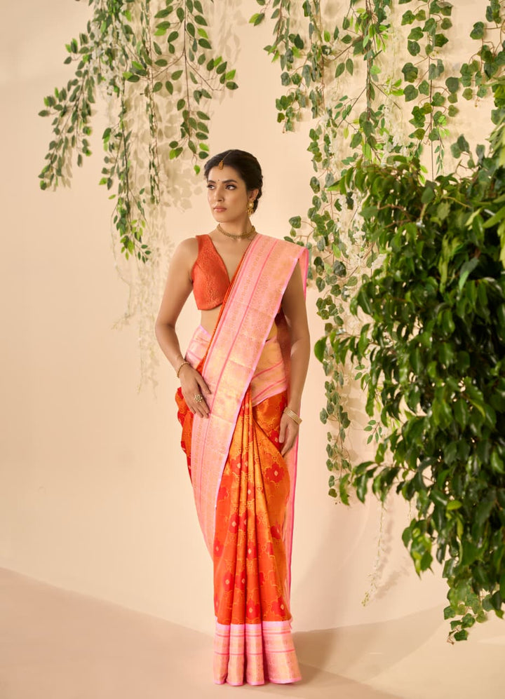 Red And Baby Pink Kanjivaram Silk Saree-S1498(A)