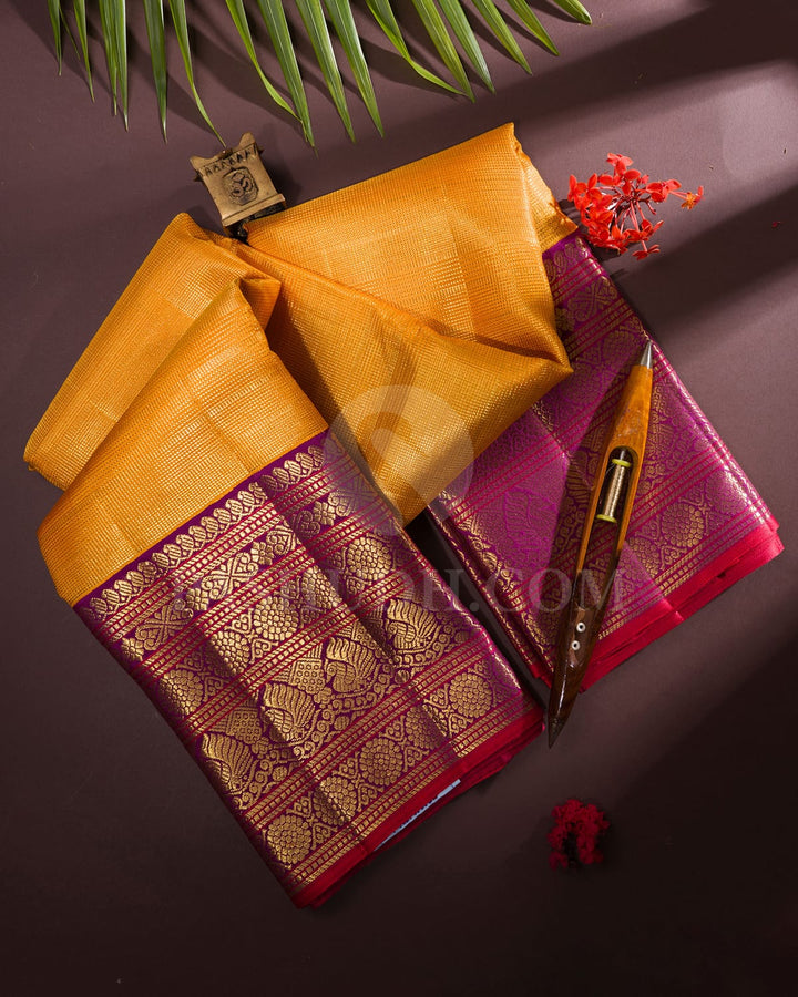 Mango Yellow And Purple Kanjivaram Silk Saree-S1518(A)