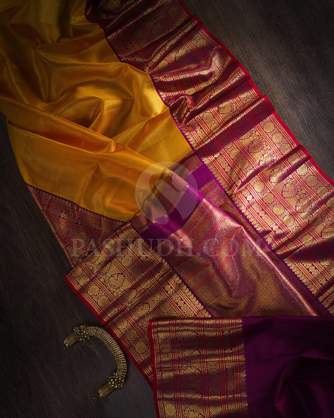 Mango Yellow And Purple Kanjivaram Silk Saree-S1518(A)