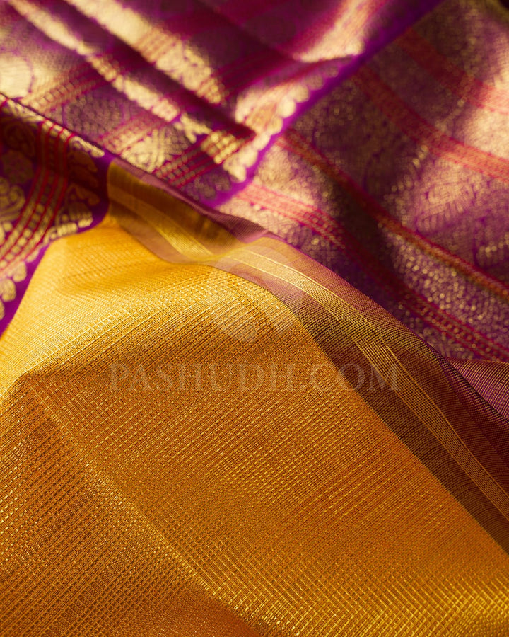 Mango Yellow And Purple Kanjivaram Silk Saree-S1518(A)