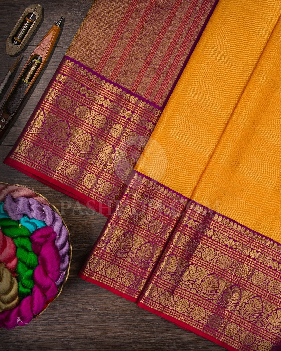 Mango Yellow And Purple Kanjivaram Silk Saree-S1518(A)