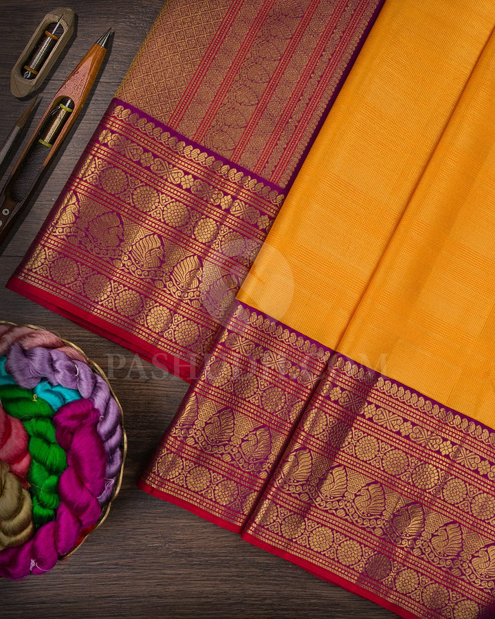 Mango Yellow And Purple Kanjivaram Silk Saree-S1518(A)