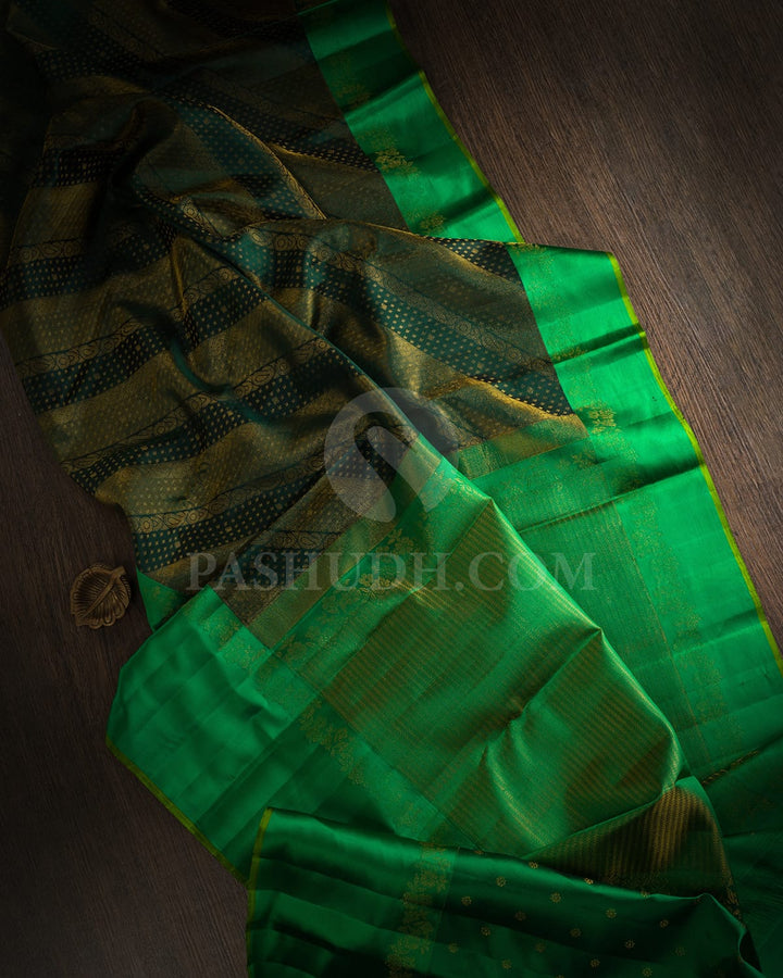 Dark Green With Parrot Green Kanjivaram Silk Saree-D670(A)