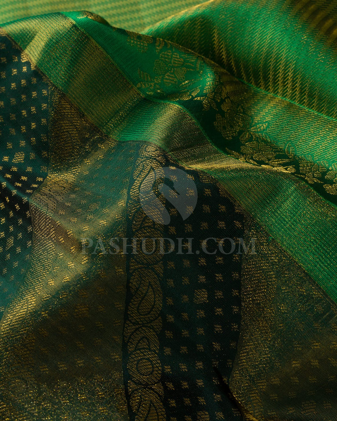 Dark Green With Parrot Green Kanjivaram Silk Saree-D670(A)