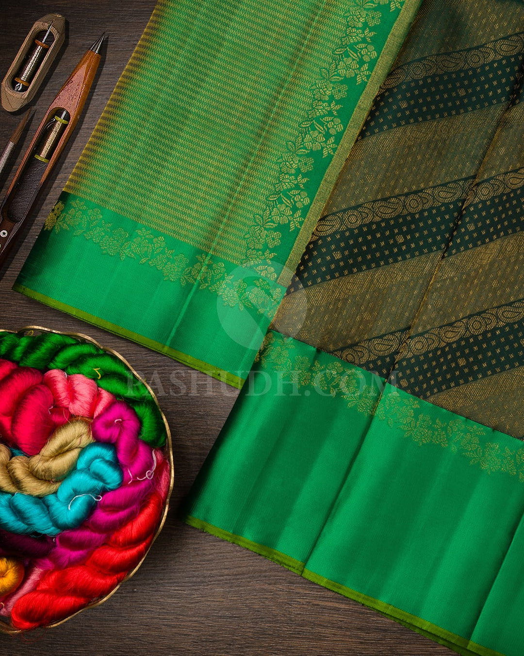 Dark Green With Parrot Green Kanjivaram Silk Saree-D670(A)
