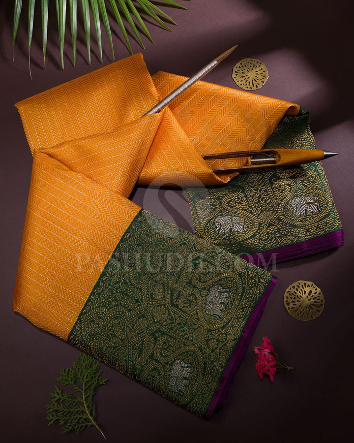 Mango Yellow And Dark Green Kanjivaram Silk Saree-S1321(H)
