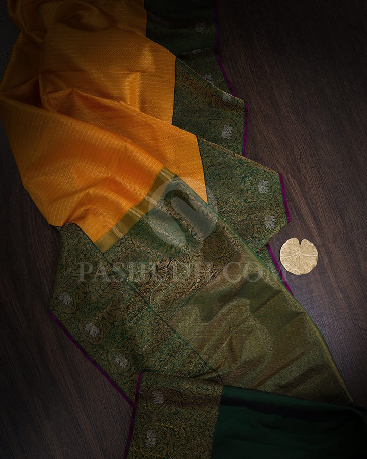 Mango Yellow And Dark Green Kanjivaram Silk Saree-S1321(H)