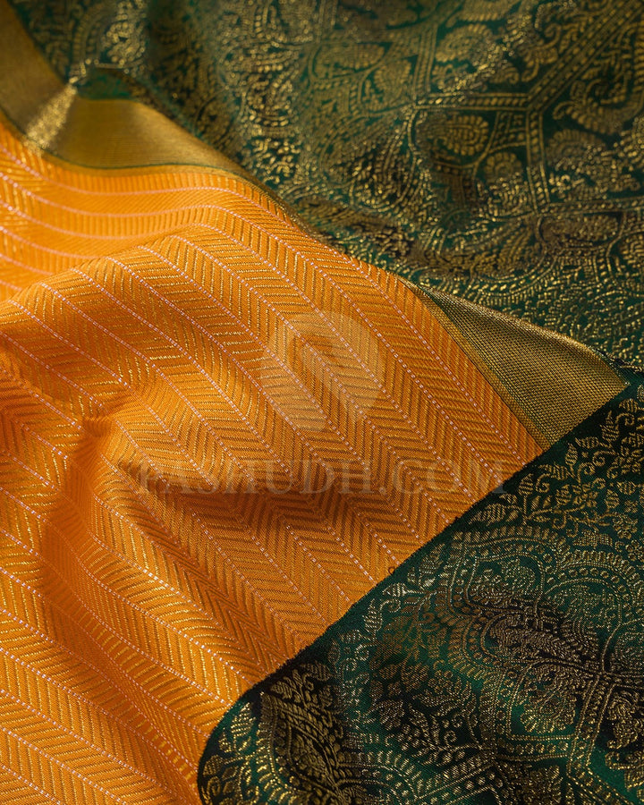 Mango Yellow And Dark Green Kanjivaram Silk Saree-S1321(H)