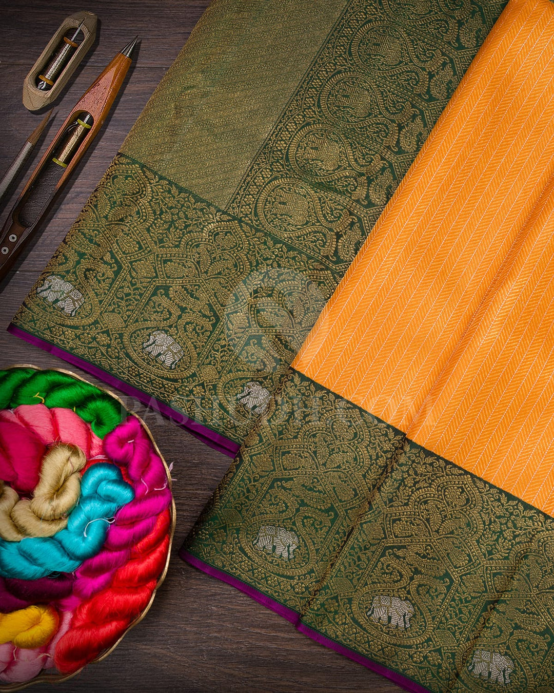 Mango Yellow And Dark Green Kanjivaram Silk Saree-S1321(H)