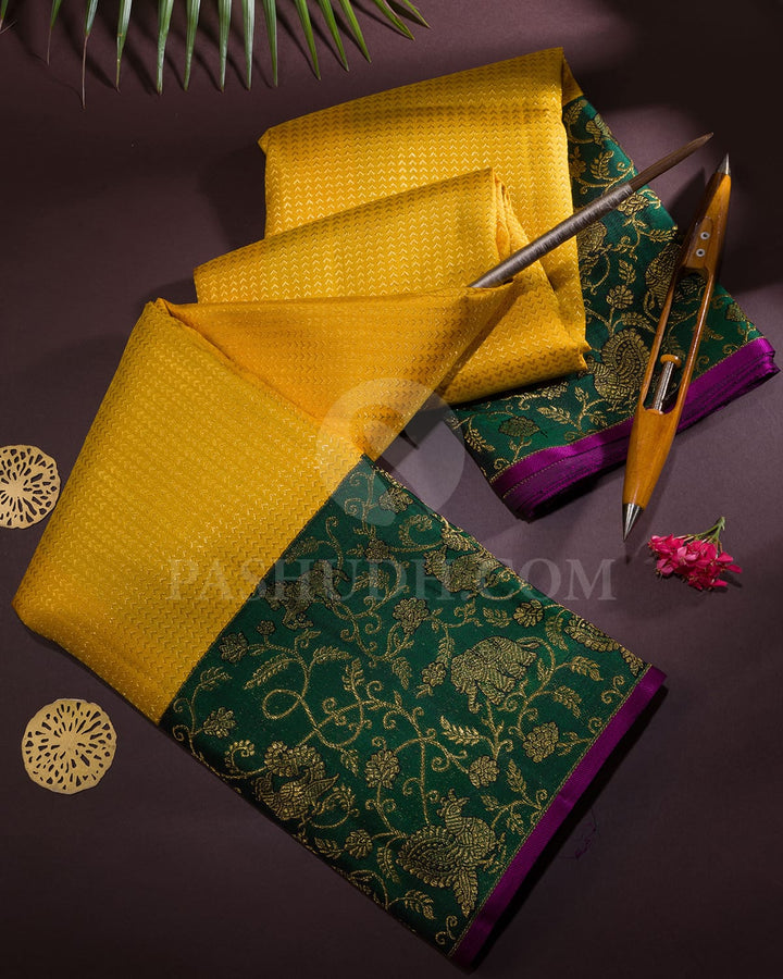 Mango Yellow With Bottle Green Kanjivaram Silk Saree-S1631(C)