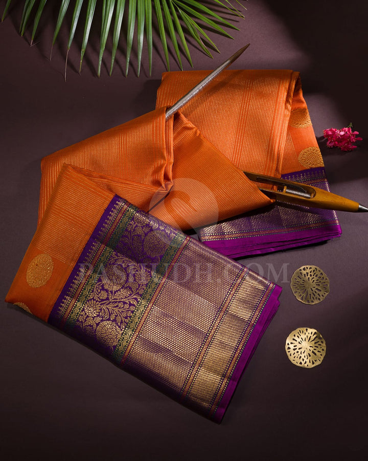 Orange With Royal Violet Kanjivaram Silk Saree-S1697(A)