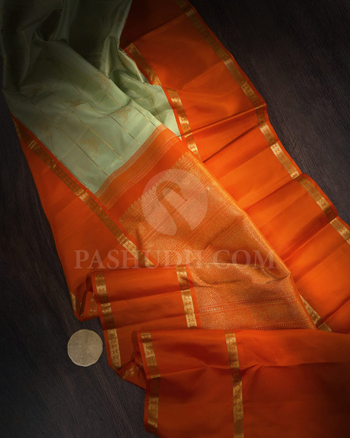Pista Green With Orange Kanjivaram Silk Saree-SP400