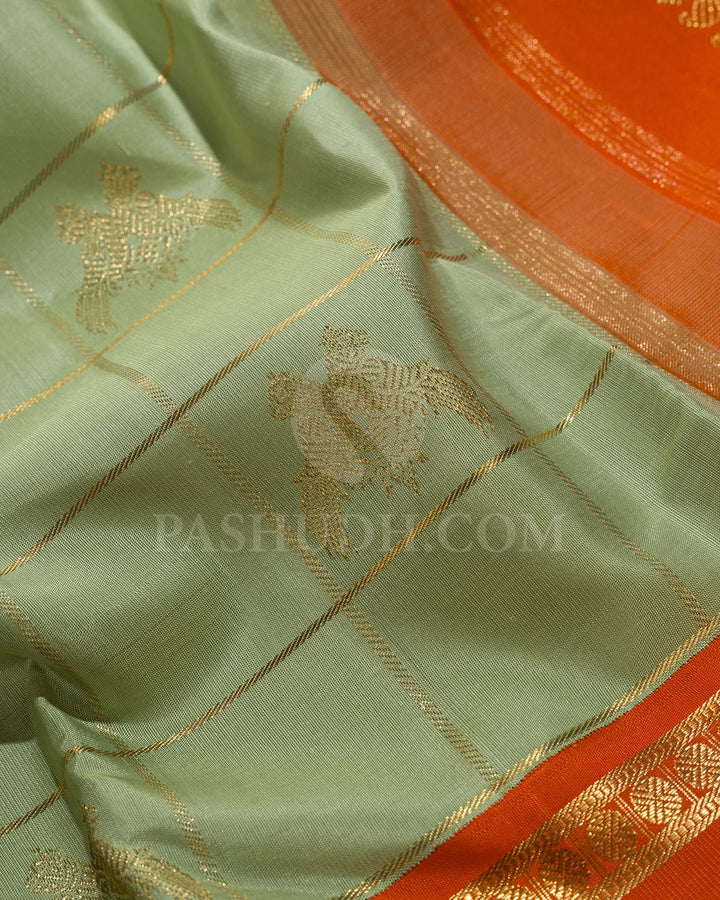 Pista Green With Orange Kanjivaram Silk Saree-SP400