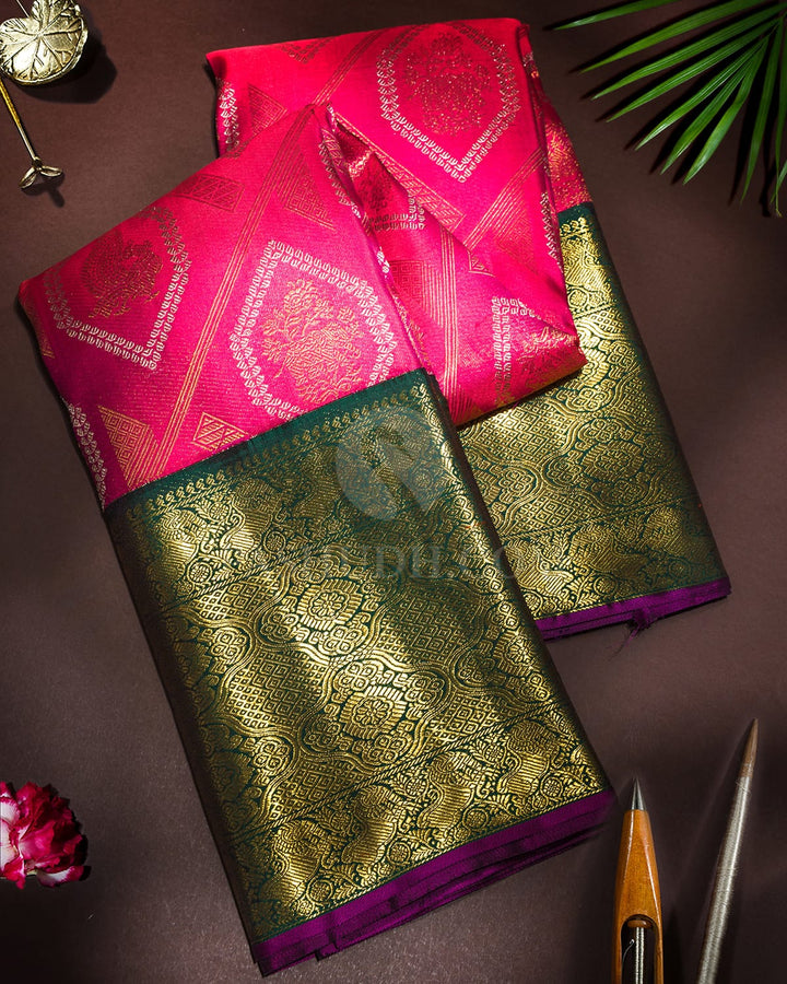 Rani Pink Pure Zari Traditional Kanjivaram Silk Saree-P228(A)