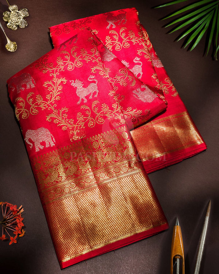 Red Pure Zari Bridal Kanjivaram Silk Saree-P229(A)