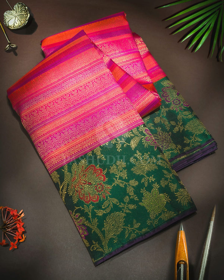 Multicolored Pure Zari Meenakari Kanjivaram Silk Saree-P232(A)