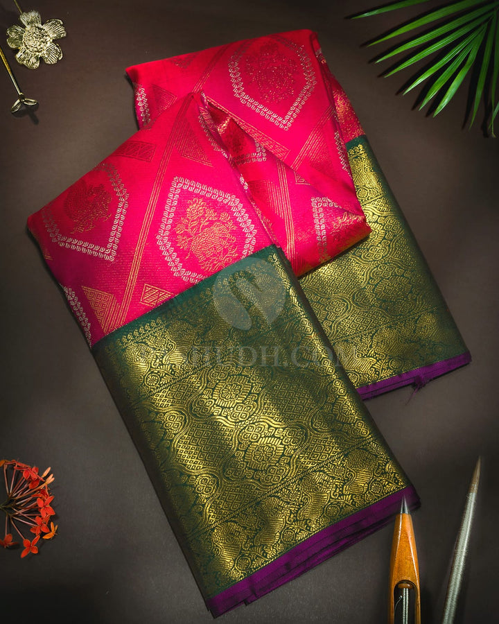 Rani Pink Pure Zari Traditional Kanjivaram Silk Saree-P228(A)