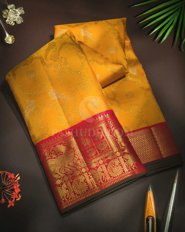 Mango Yellow Pure Zari Traditional Kanjivaram Silk Saree-P224(A)