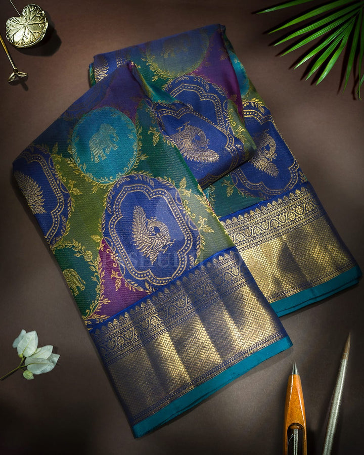 Midnight Blue Pure Zari Kanjivaram Silk Saree-P226(A)