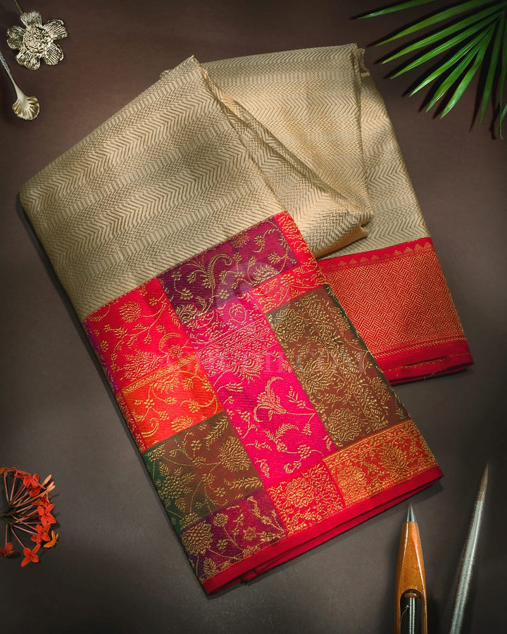 Half White Pure Zari Rangkat Kanjivaram Silk Saree-P231(A)