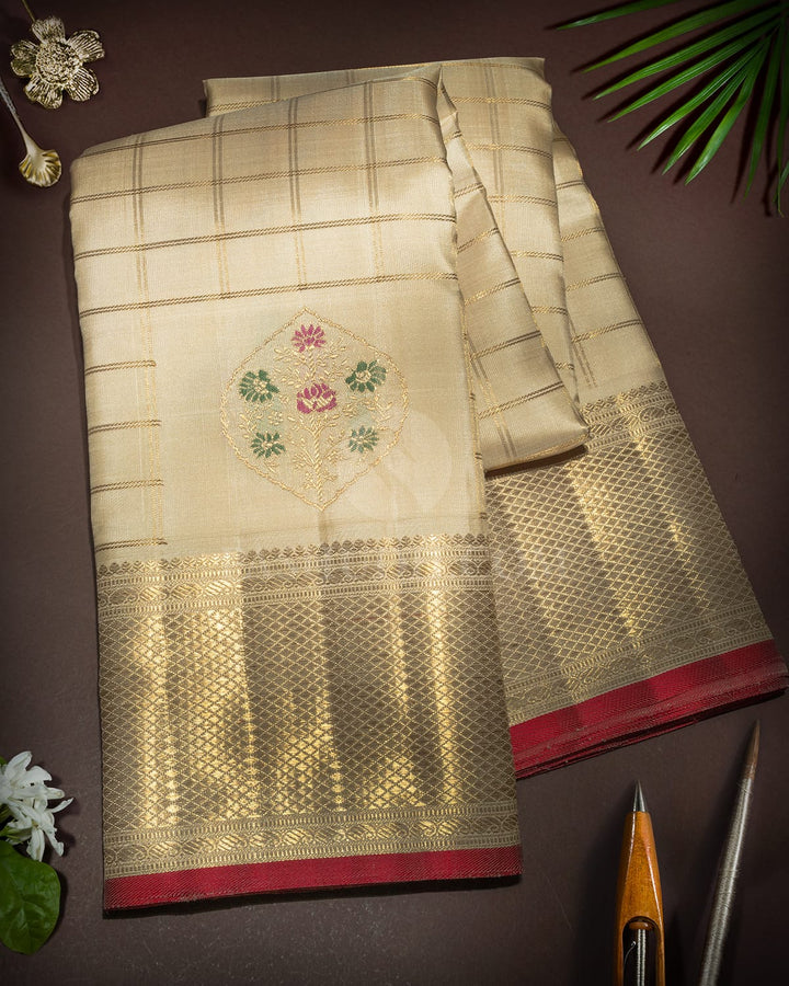 Cream Meenakari Kanjivaram Silk Saree-S1823(A)