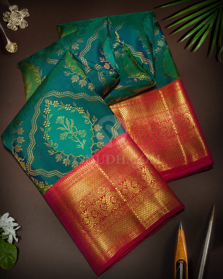 Dual Shaded Green Rangkat Kanjivaram Silk Saree-S1841(A)