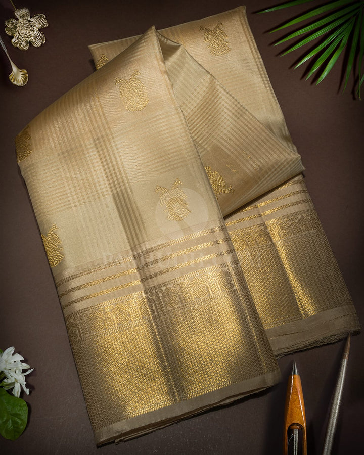 Dual Shaded Cream And Tussar Organza Kanjivaram Silk Saree-S1827(A)