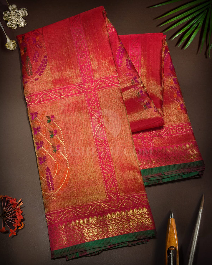 Dual Shaded Pink Paithani Pure Zari Kanjivaram Silk Saree-P234(A)