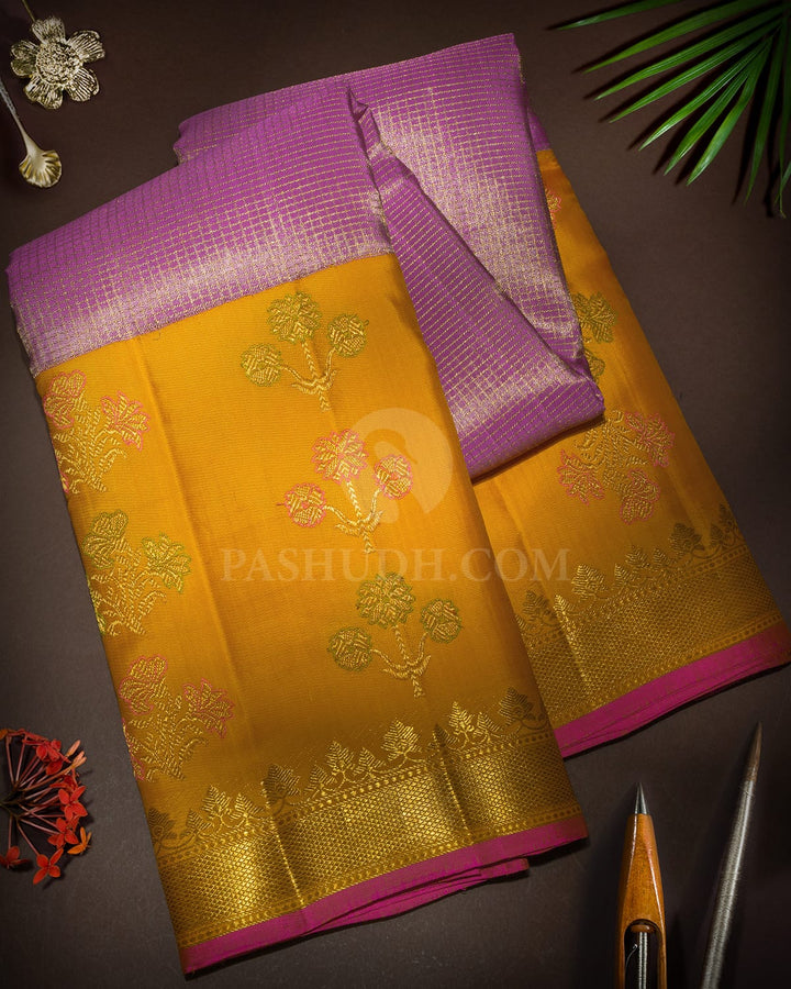 Lilac Silk Shimmer Meenakari Kanjivaram Silk Saree-S1840(A)