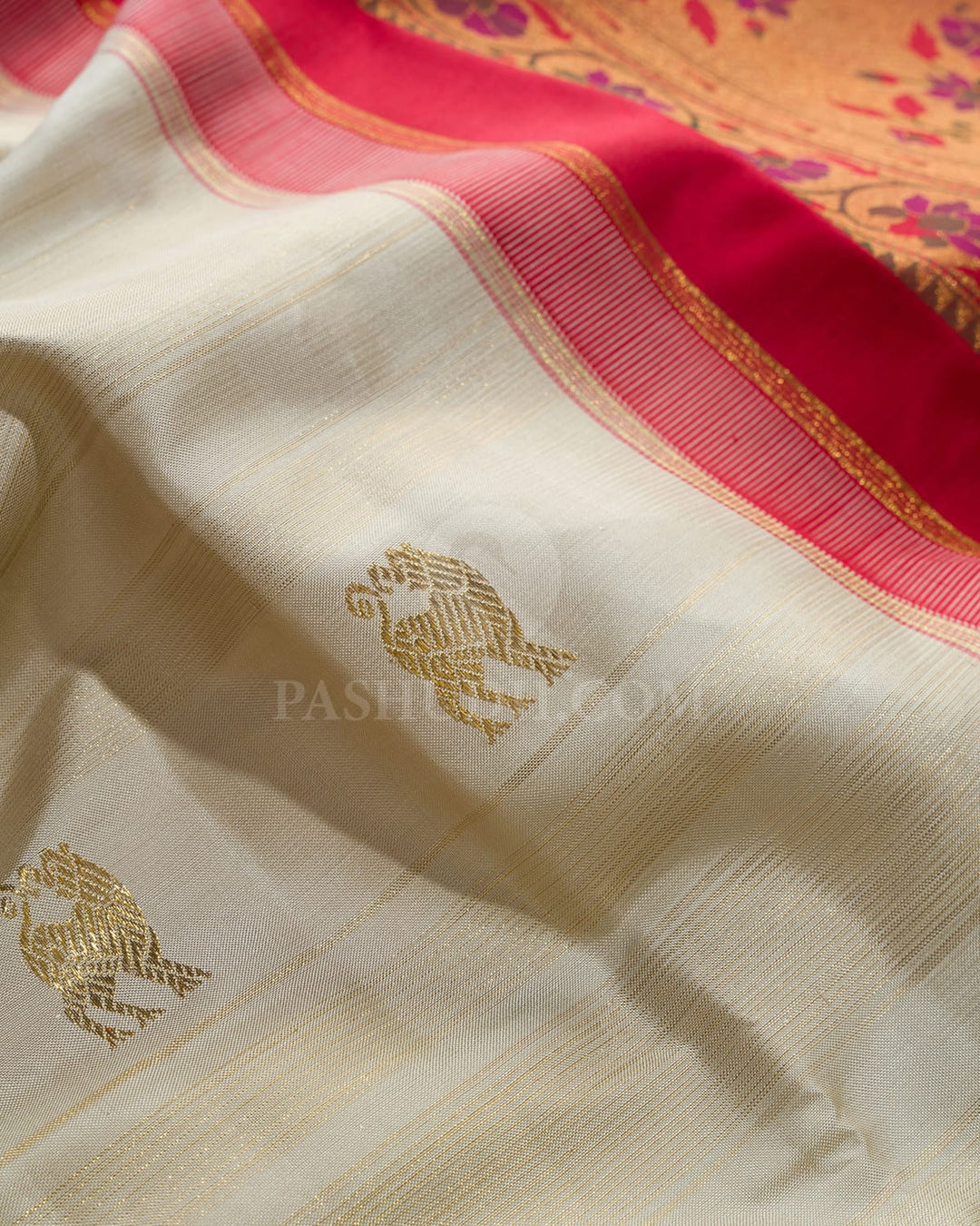 Ivory Paithani Kanjivaram Silk Saree-S1663(B)
