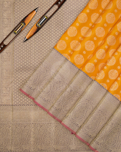 Mild Orange & Grey Kanjivaram Silk Saree - S592 - View 3