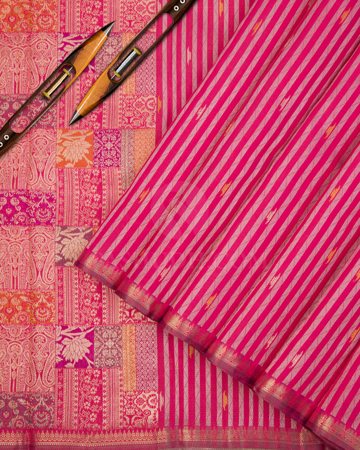 Punch Pink Kanjivaram Silk Saree - S595 - View 3