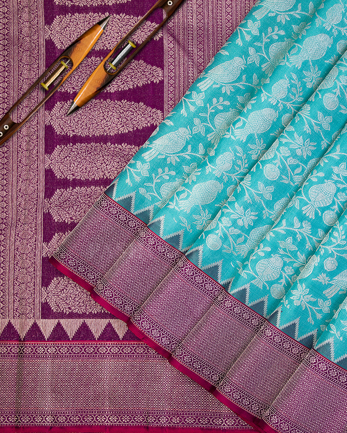 Sky Blue and Violet Pure Zari Kanjivaram Silk Saree - S606