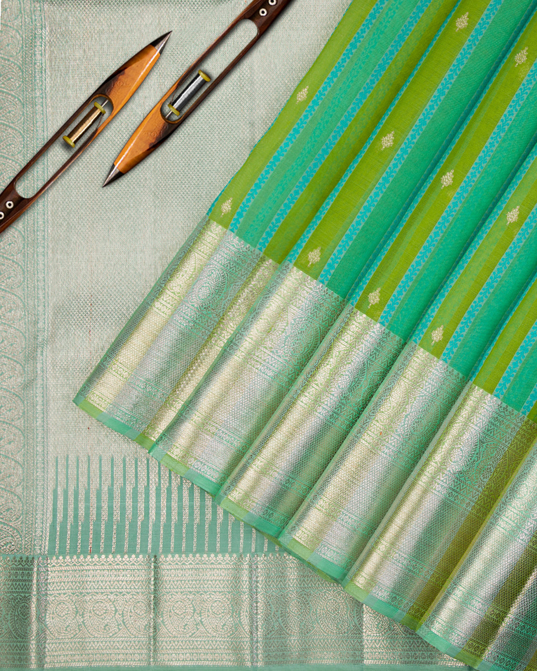 1Pista and Parrot Green Kanjivaram Silk Saree  - S615