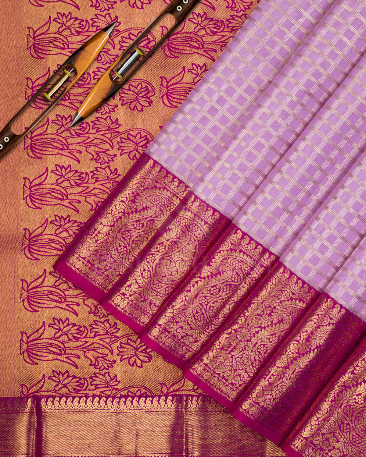 Lavender and Magenta Kanjivaram Silk Saree - S597 - View 3