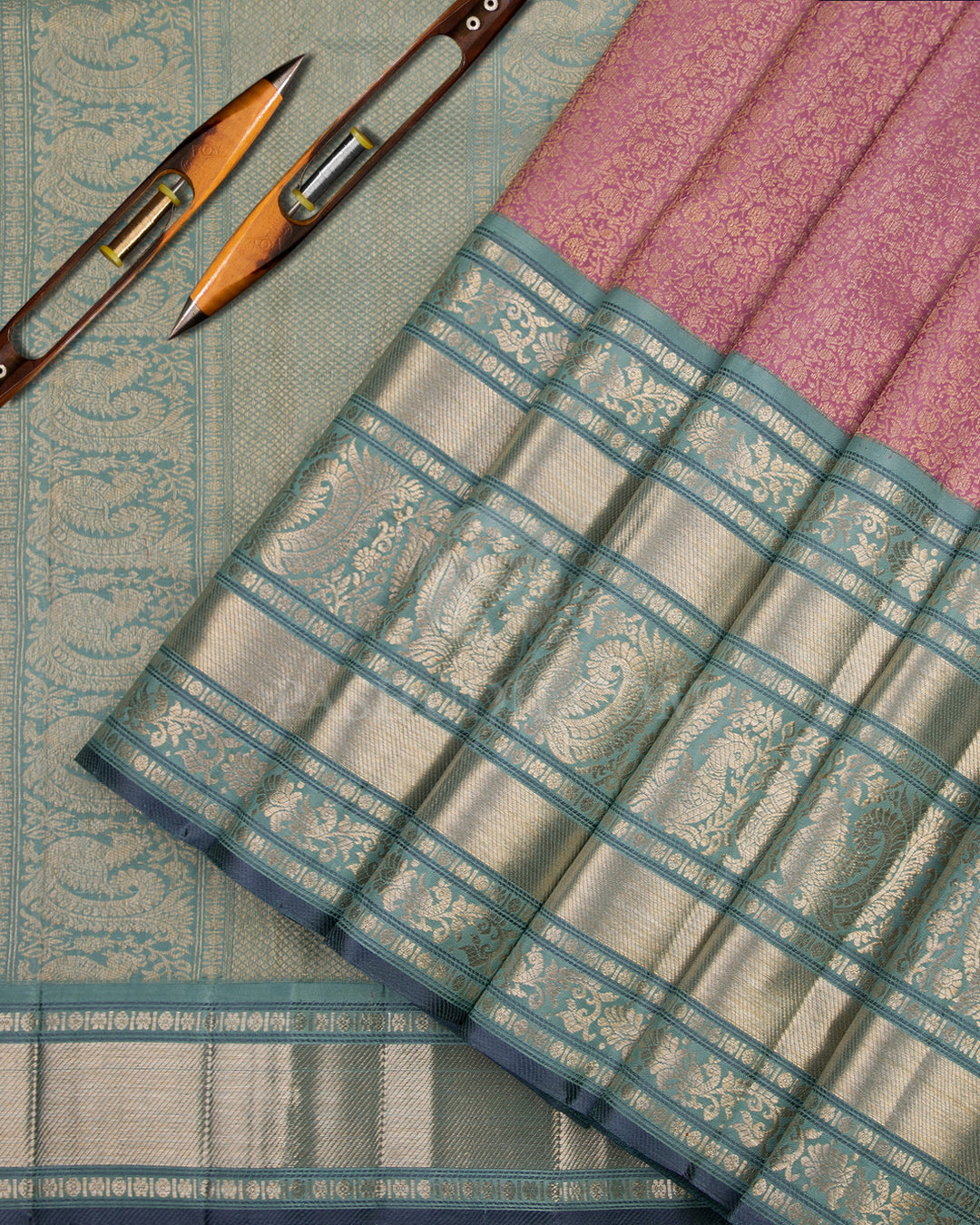 Lilac and Tiffany Blue Pure Zari Kanjivaram Silk Saree - S676 - VIew 2