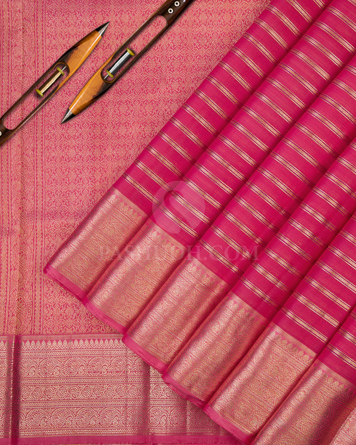 Candy Pink Organza Weave Kanjivaram Silk Saree - S637 - View 2