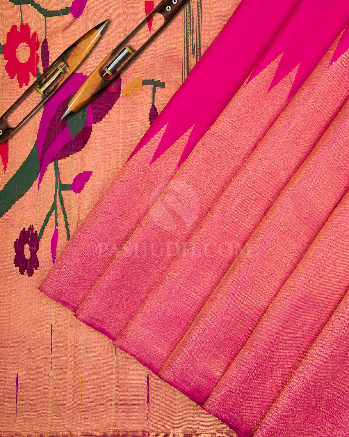Candy Pink Pure Zari Paithani Kanjivaram Silk Saree - S672 - View 2