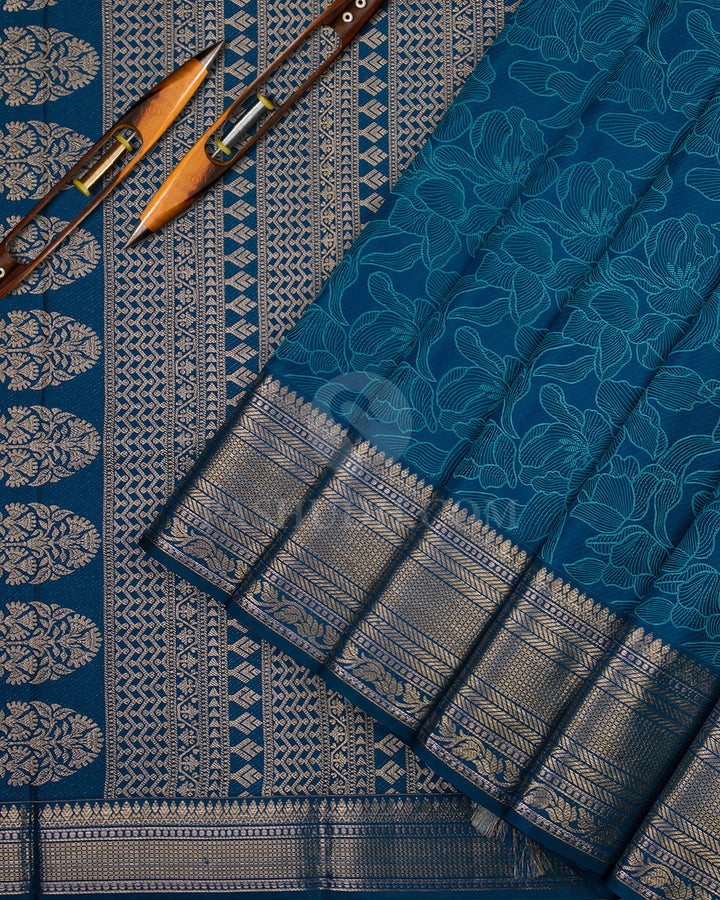 Cobalt Blue Kanjivaram Silk Saree - D421 - View 2
