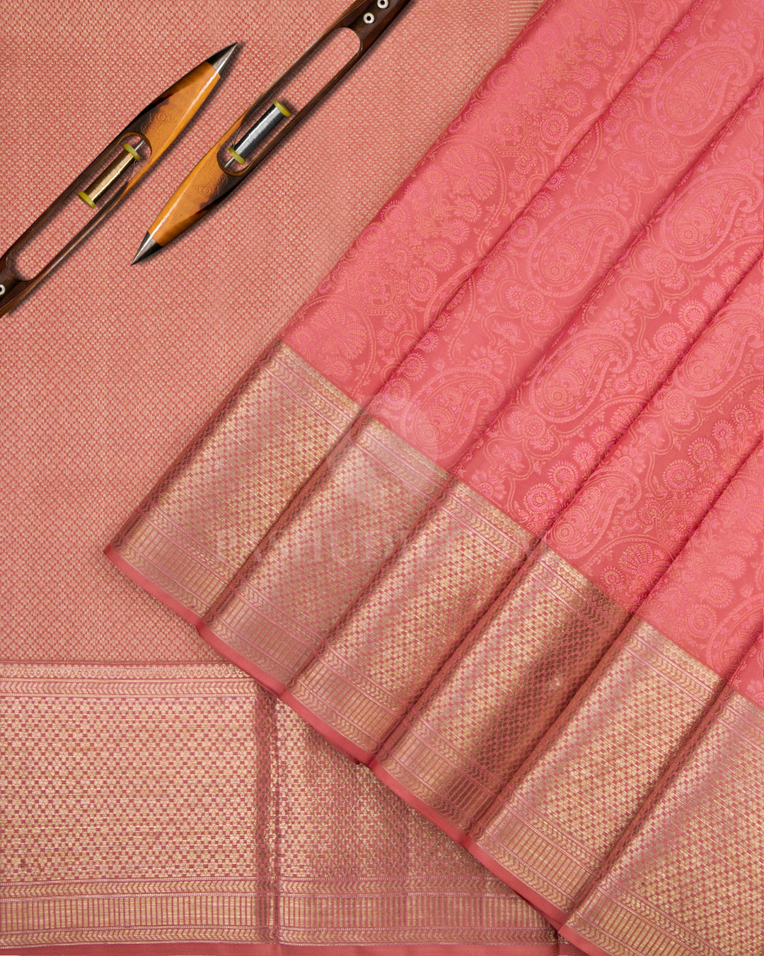Peachy Pink Kanjivaram Silk Saree - D409 - View 2