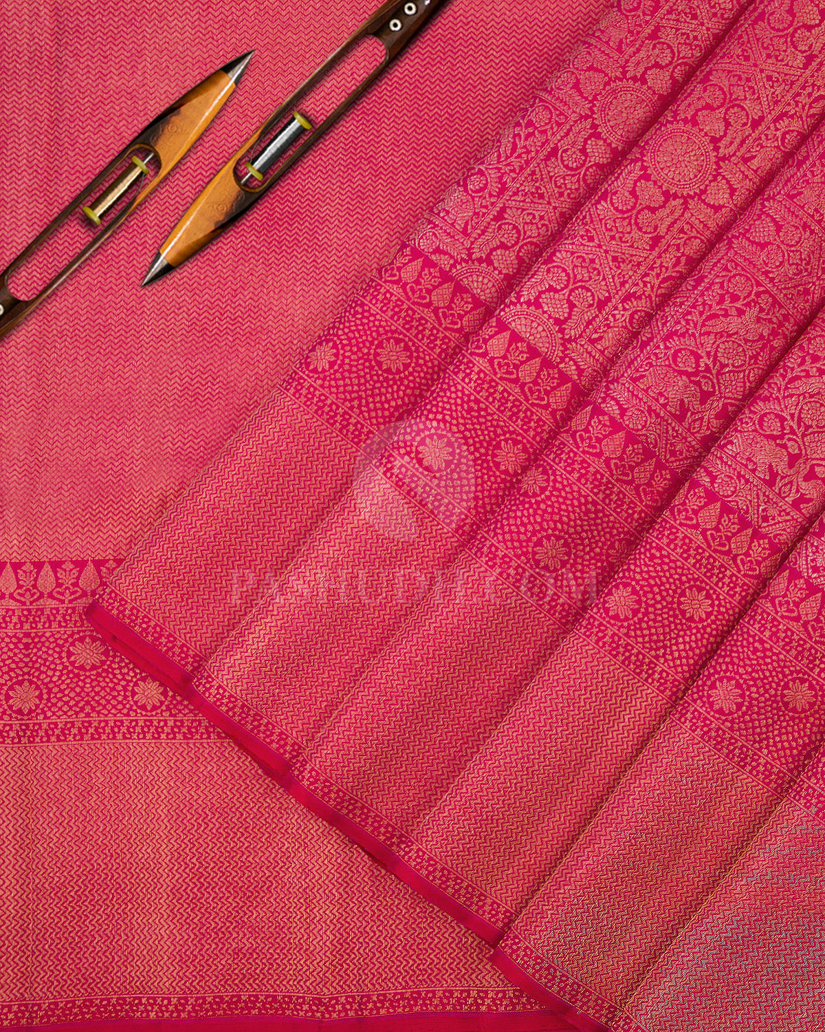 Rani Pink Pure Zari Kanjivaram Silk Saree - S632 - View 2