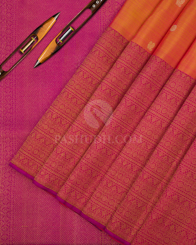 Orange and Magenta Pure Zari Kanjivaram Silk Saree - S643 - View 2